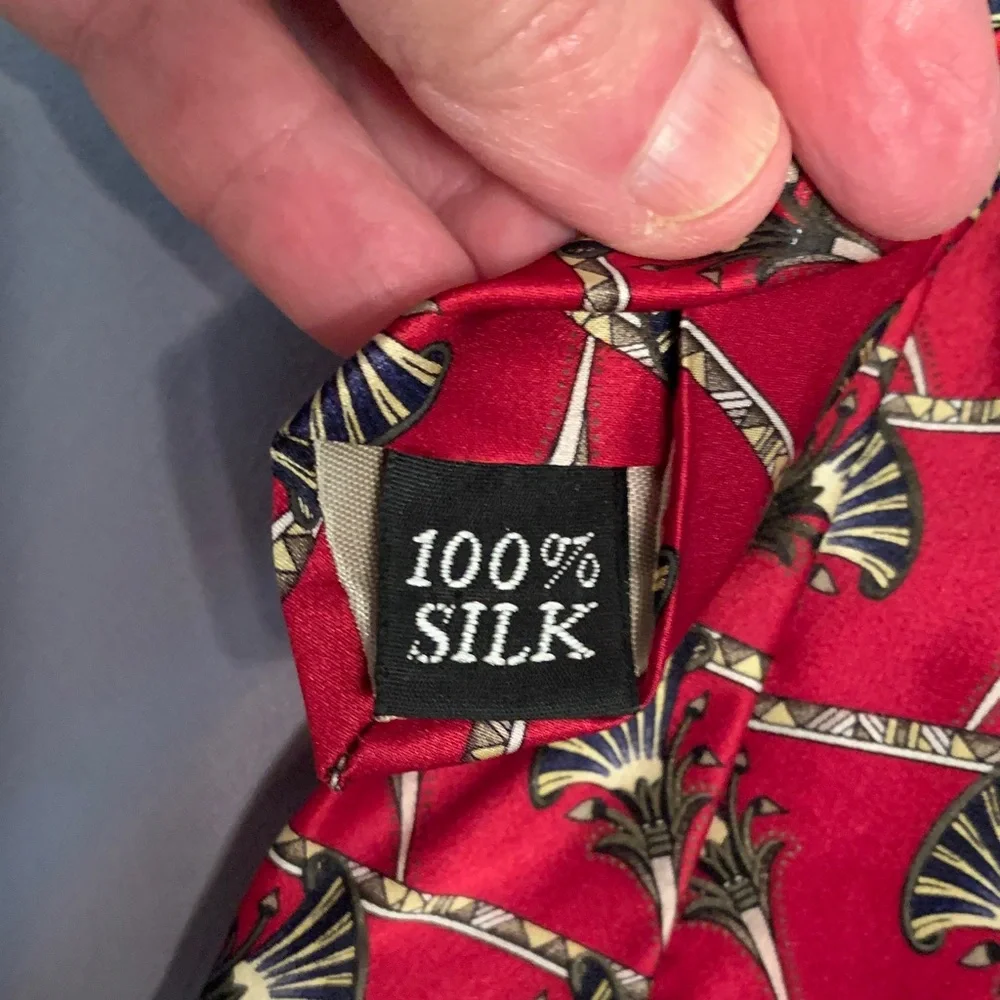 Evan Picone 100% Silk Red Tie with Gold and Black Design